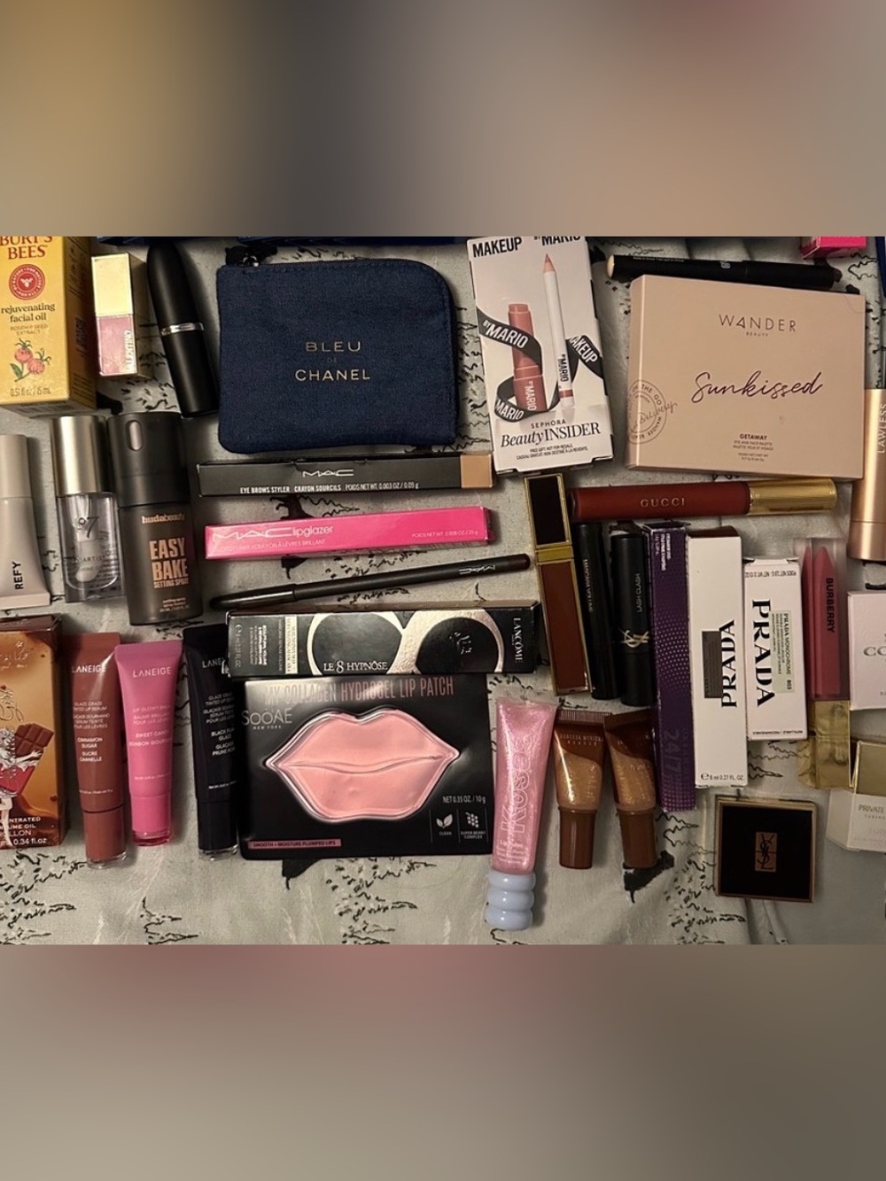 CHANEL Bleu Velvet Pouch with Assorted color Lip eye face etc retail $700